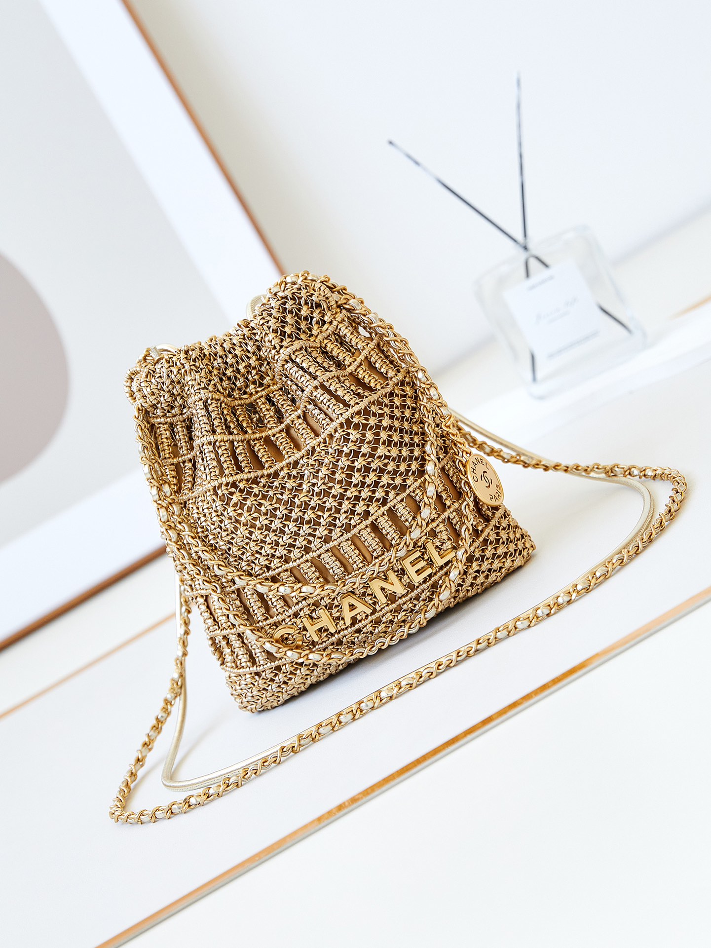 Bagsaaa Ch**el 22 Mini Handbag AS3980 Gold Tone - 20×19×6 Cm