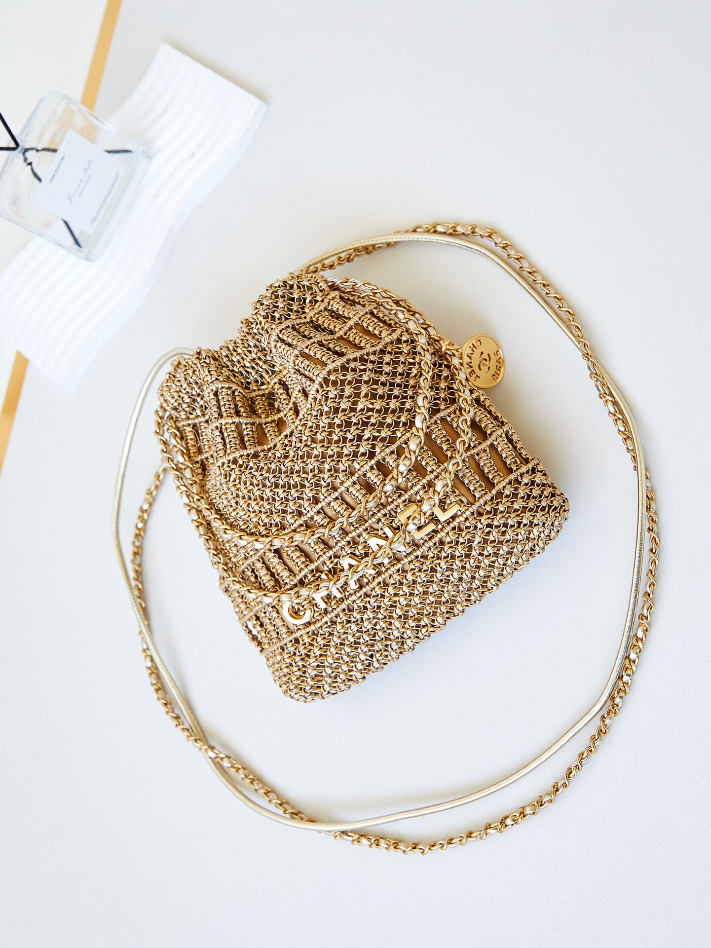 Bagsaaa Ch**el 22 Mini Handbag AS3980 Gold Tone - 20×19×6 Cm