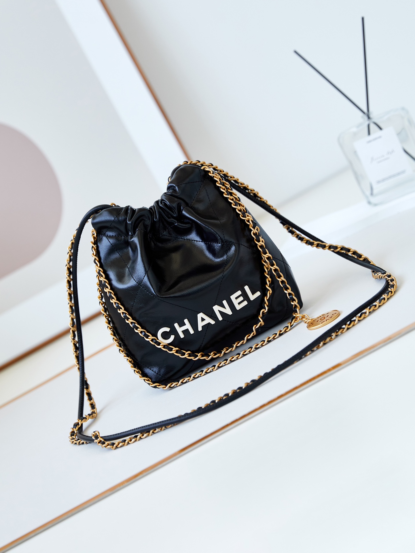 Bagsaaa Ch**el 22 Mini Handbag Black & White Letter AS3980 - 20 × 19 × 6 cm