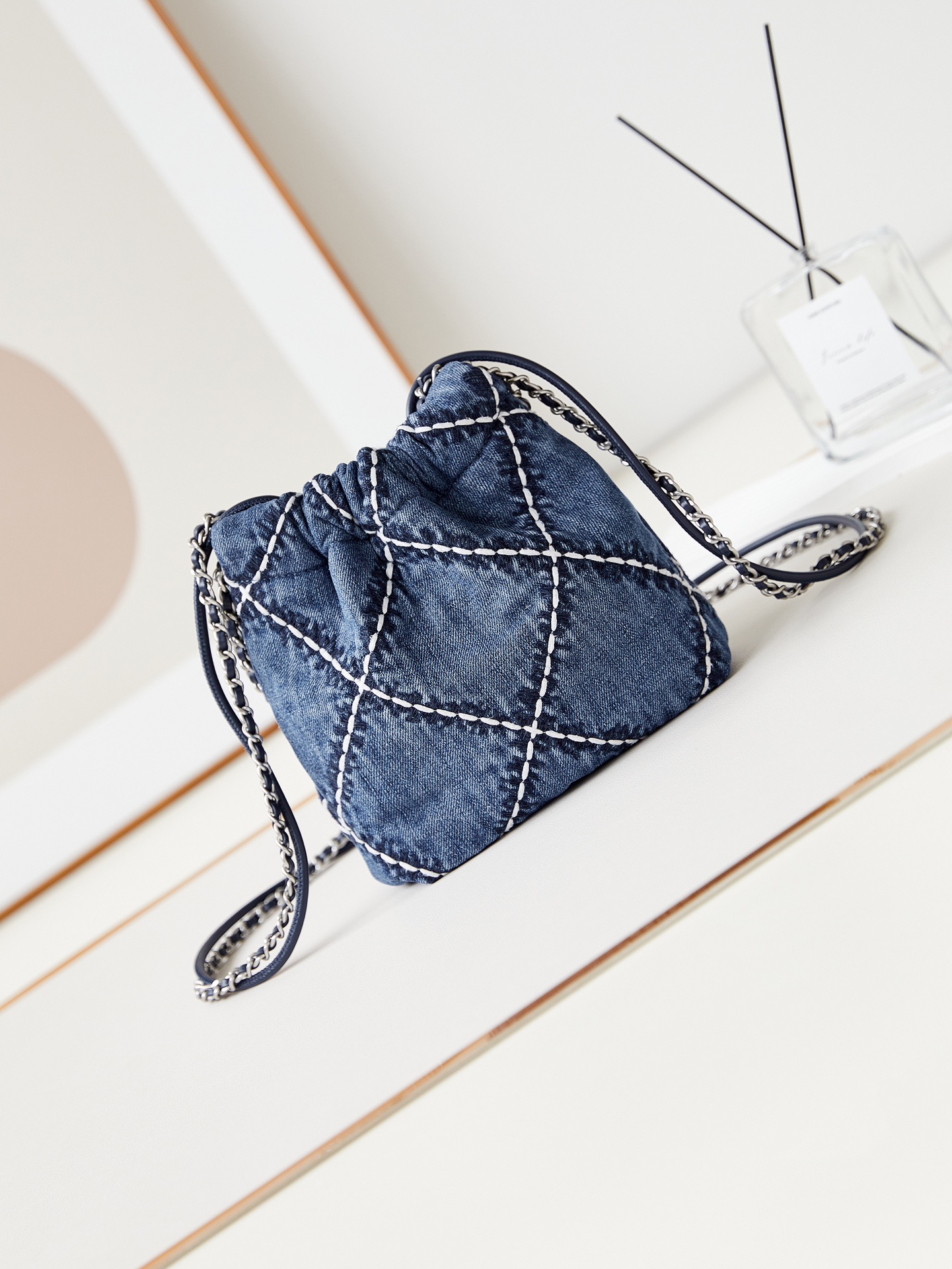 Bagsaaa Ch**el 22 Mini Handbag Blue Denim AS3980 - 20 × 19 × 6 cm