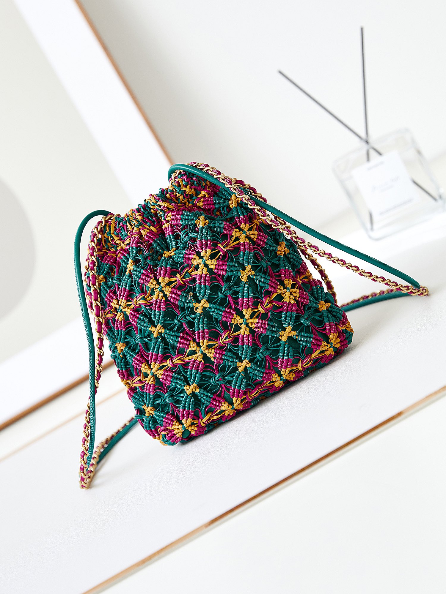 Bagsaaa Ch**el 22 Mini Handbag AS3980 Green/Fuchsia/Yellow - 20×19×6 Cm
