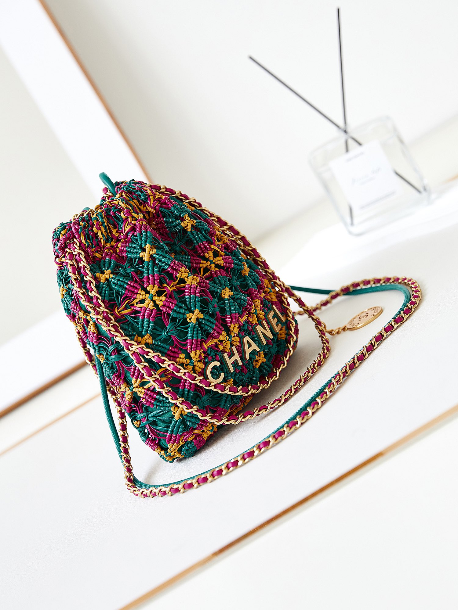Bagsaaa Ch**el 22 Mini Handbag AS3980 Green/Fuchsia/Yellow - 20×19×6 Cm