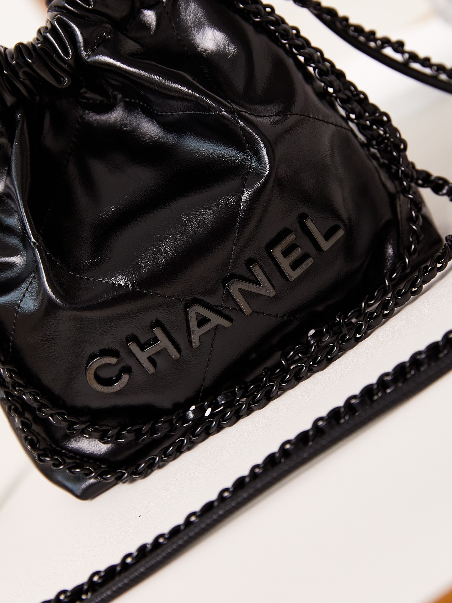 Bagsaaa Ch**el 22 Mini Handbag Full Black Letter AS3980 - 20 × 19 × 6 cm