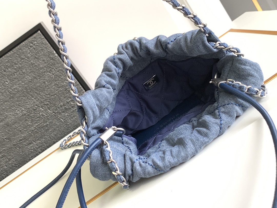 Bagsaaa Ch**el 22 Mini Handbag Denim & Silver AS3980 - 20 × 19 × 6 cm