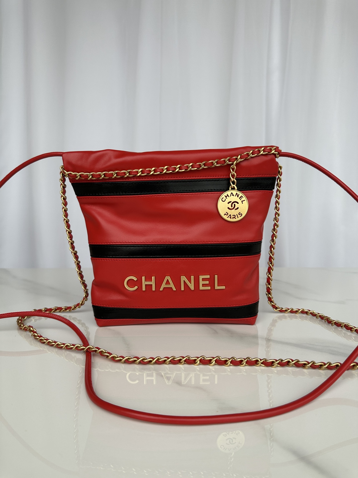 Bagsaaa Ch**el 22 Mini Handbag Red & Black AS3980 - 20 × 19 × 6 cm