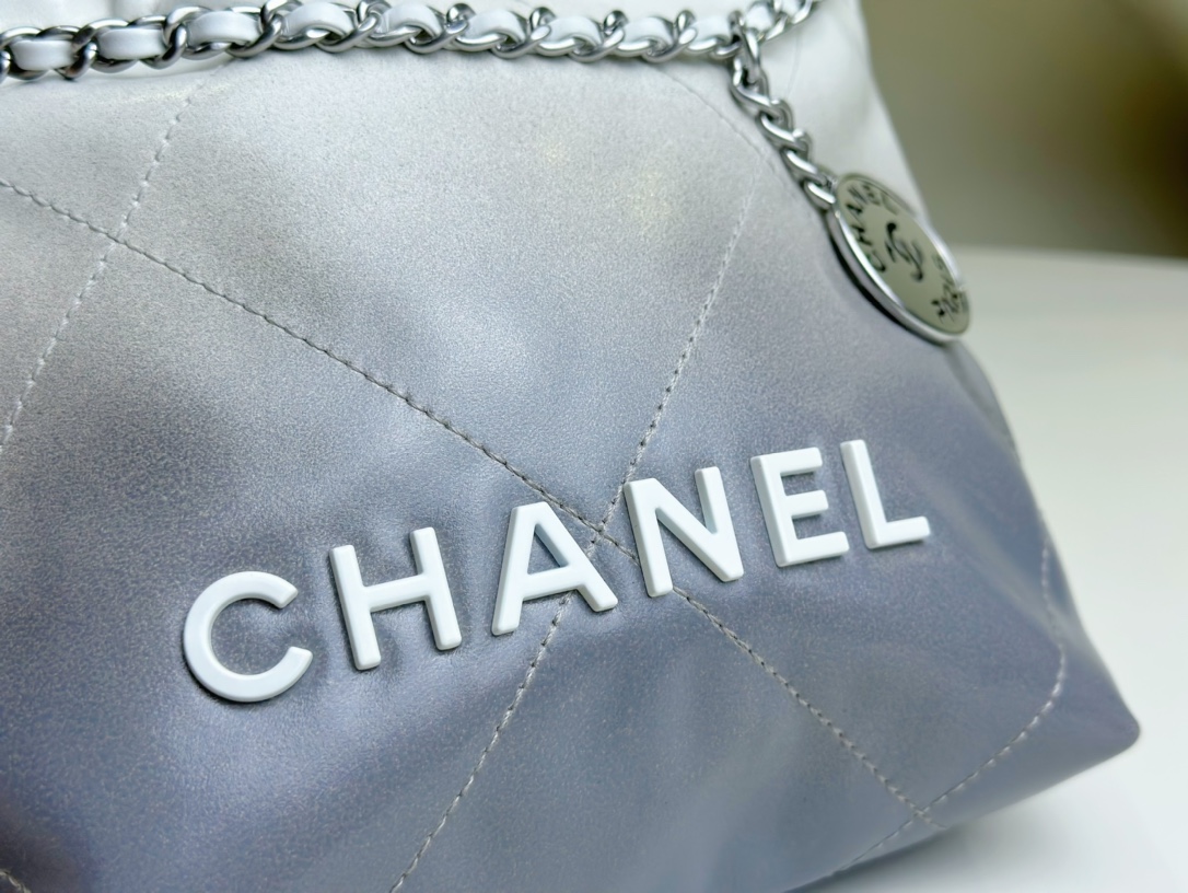 Bagsaaa Ch**el 22 Mini Handbag White & Silver AS3980 - 20 × 19 × 6 cm