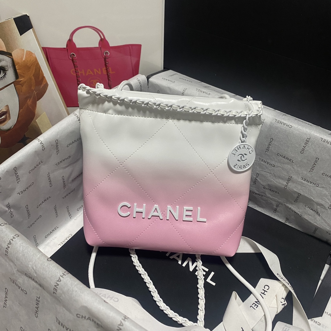 Bagsaaa Ch**el 22 Mini Handbag White & Light Pink AS3980 - 20 × 19 × 6 cm