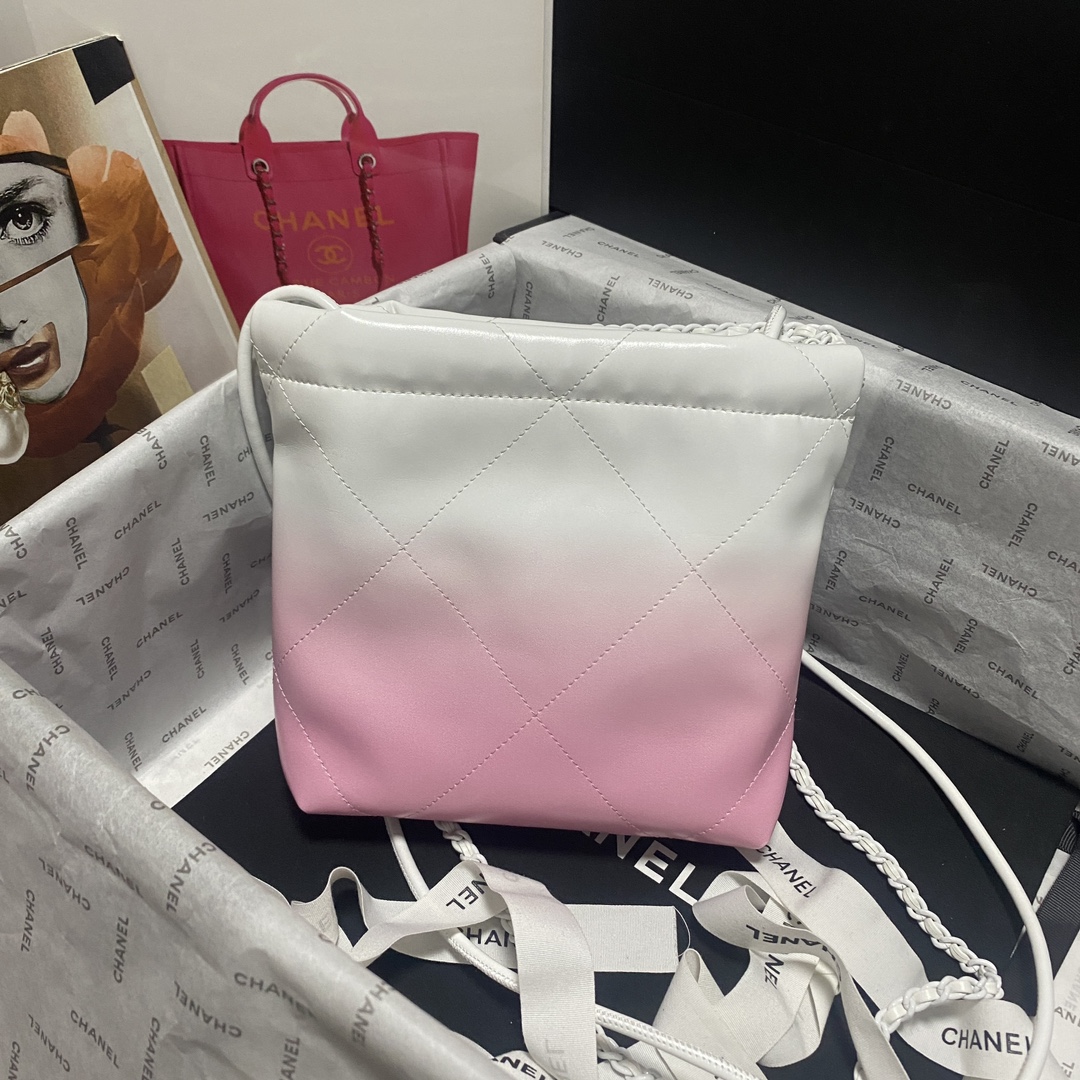 Bagsaaa Ch**el 22 Mini Handbag White & Light Pink AS3980 - 20 × 19 × 6 cm