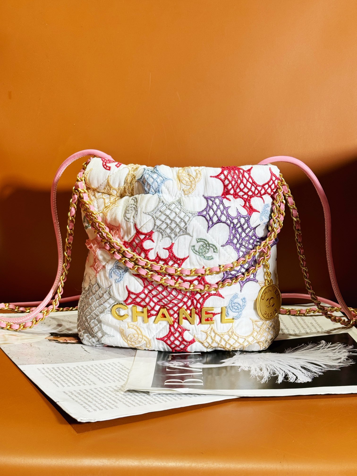 Bagsaaa Ch**el 22 Mini Handbag Multicolor Flowers AS3980 - 20 × 19 × 6 cm