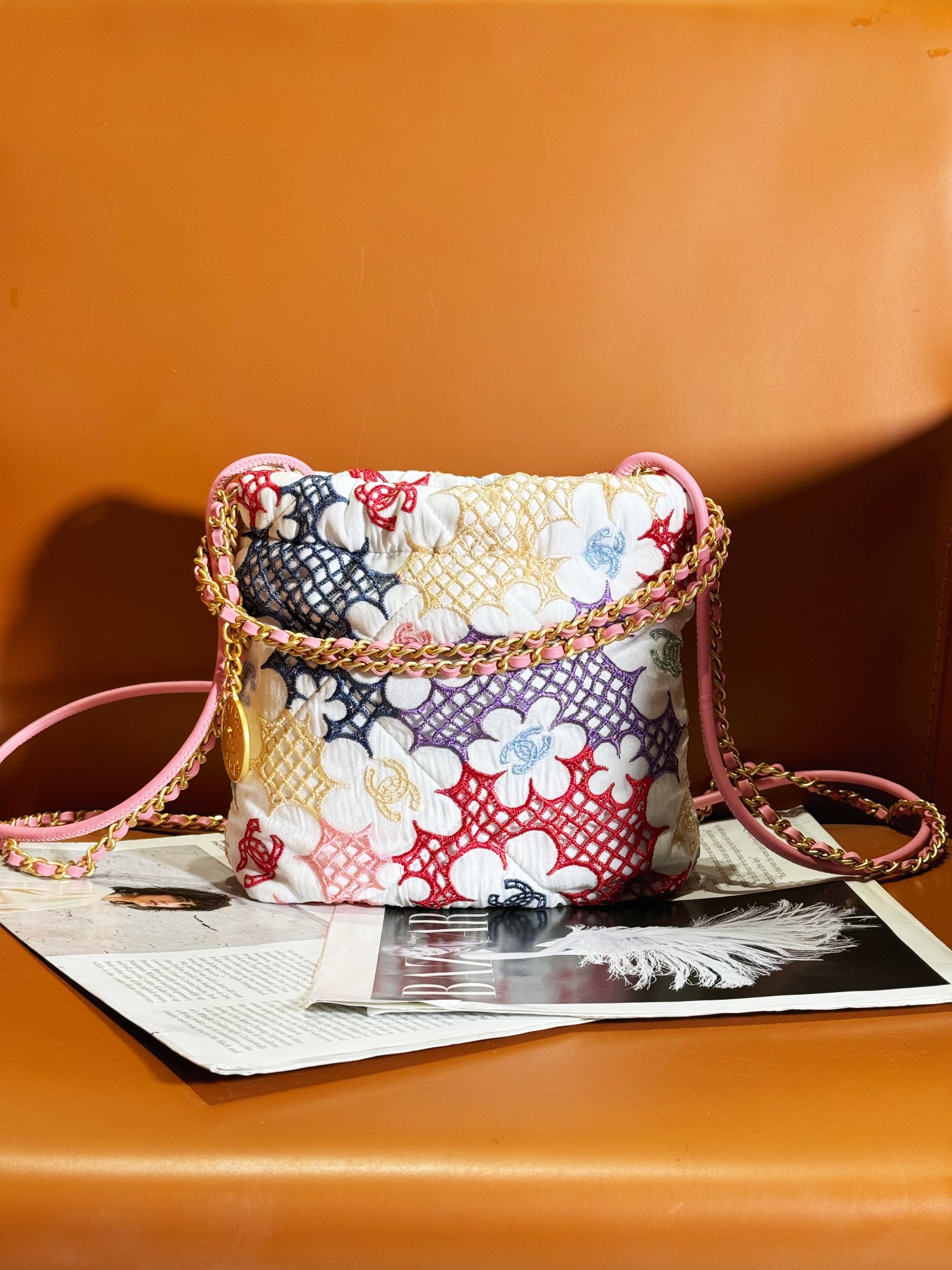 Bagsaaa Ch**el 22 Mini Handbag Multicolor Flowers AS3980 - 20 × 19 × 6 cm