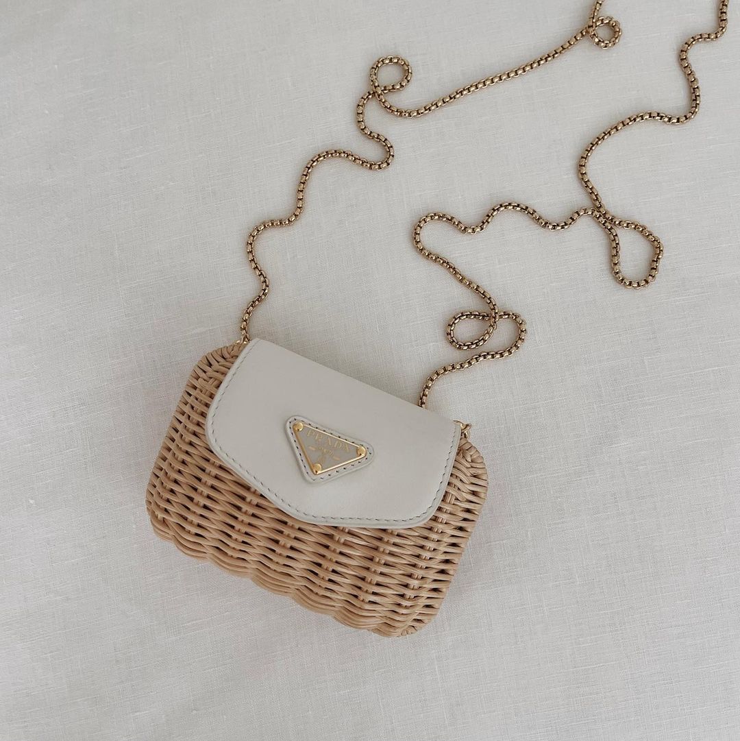 Bagsaaa Pra*a Wicker And Leather Mini Bag - 10x7cm