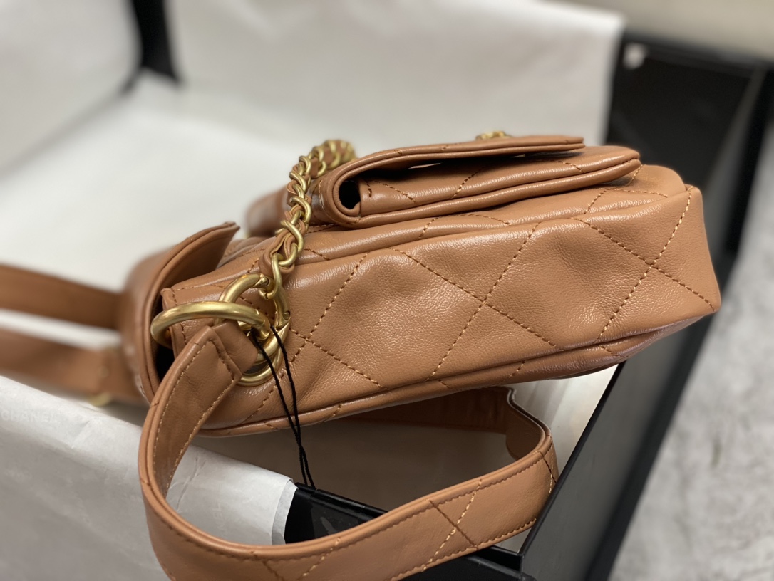 Bagsaaa Ch**el Hobo Bag Brown Camel AS4743 - 19 × 24.5 × 5 cm
