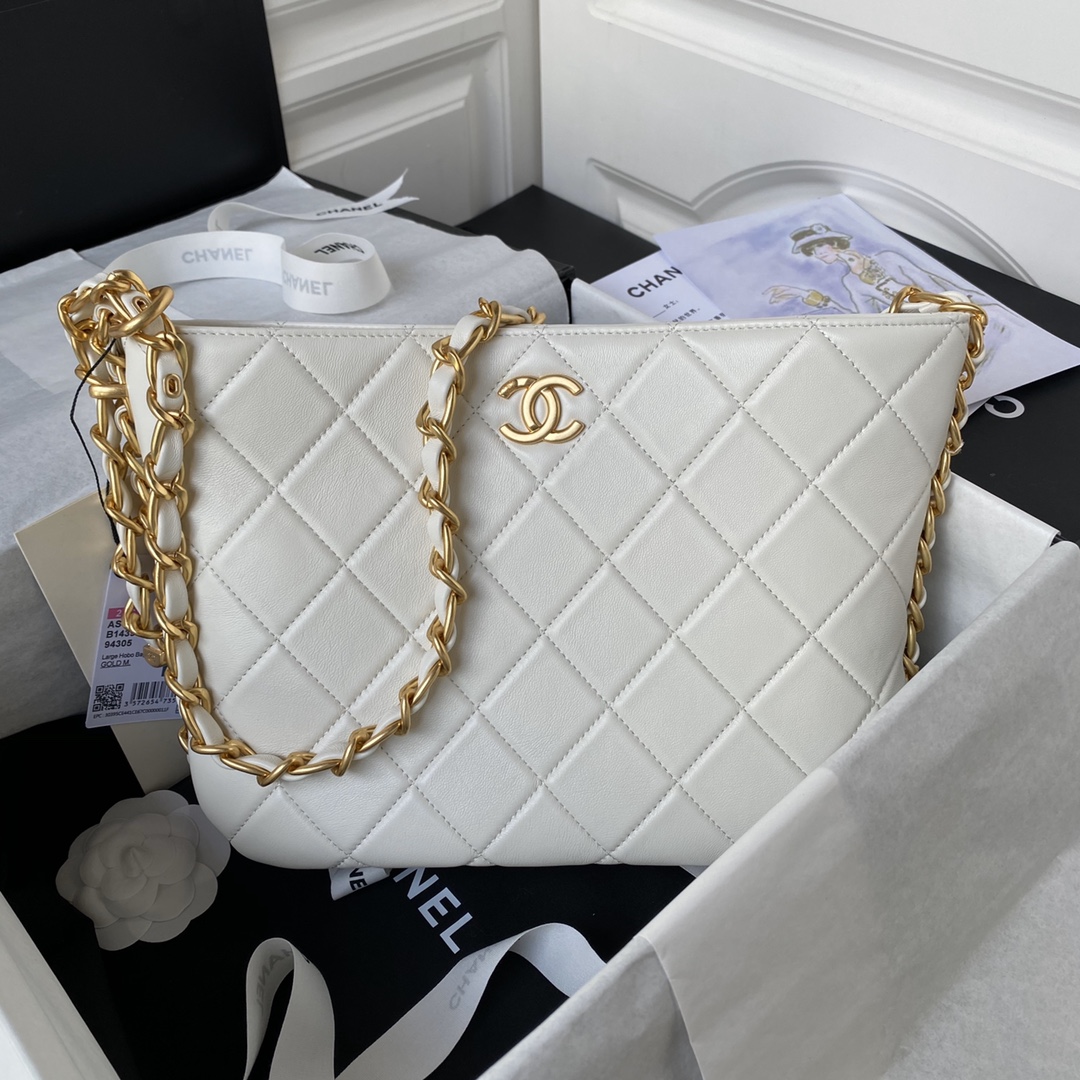 Bagsaaa Ch**el Large Hobo Bag White AS4450 - 24 × 36 × 6 cm
