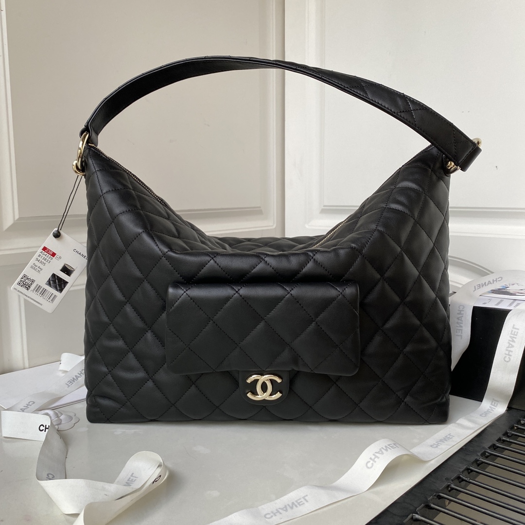 Bagsaaa Ch**el Maxi Hobo Bag AS4339 Black - 29.5 × 37 × 13 cm