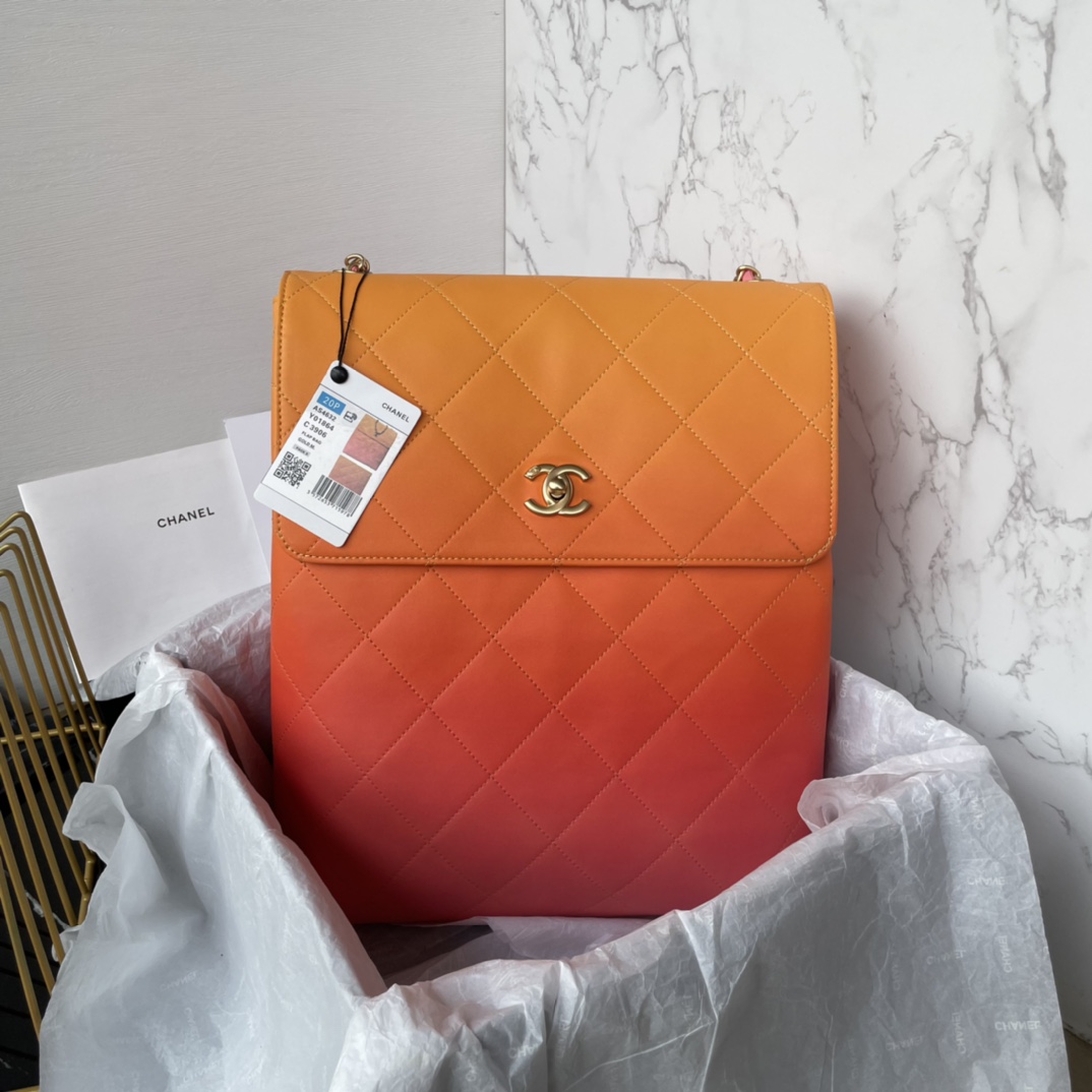 Bagsaaa Ch**el Large Hobo Bag AS4632 Pink/Orange/Yellow - 38 × 29.5 × 11 cm