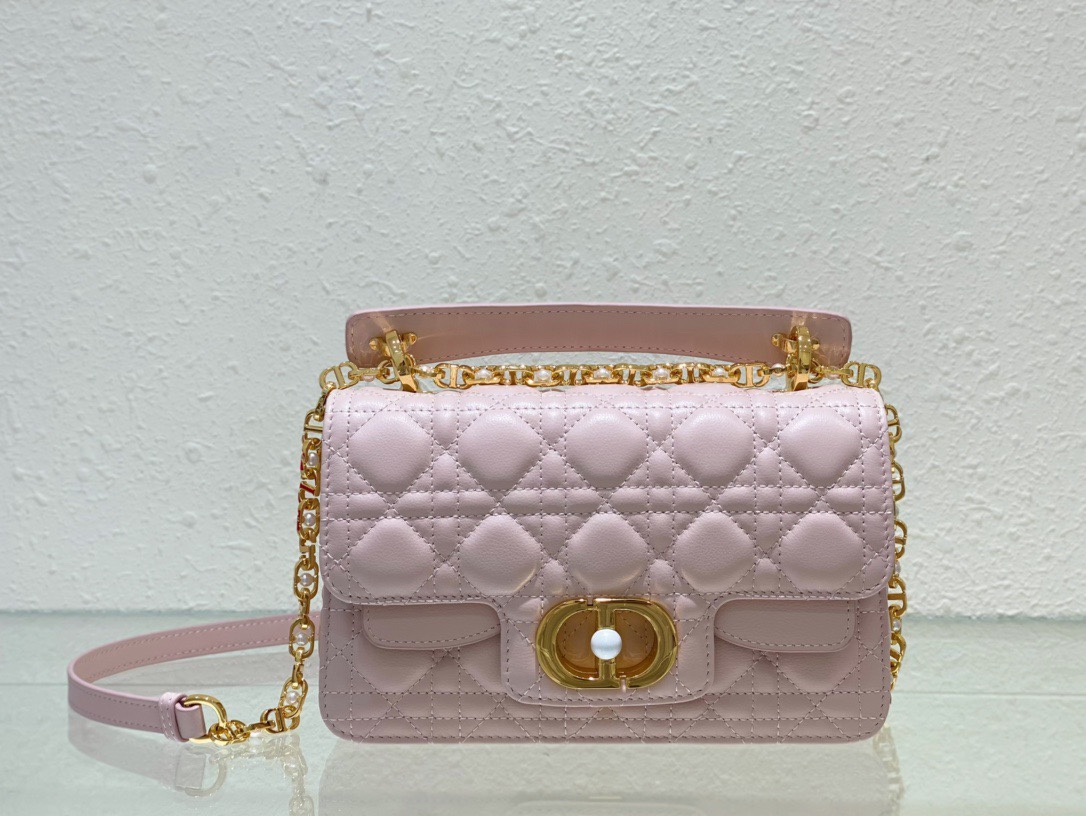 Bagsaaa Mini D10r Jolie Top Handle Bag Powder Pink Cannage Calfskin - 22 x 14 x 8 cm