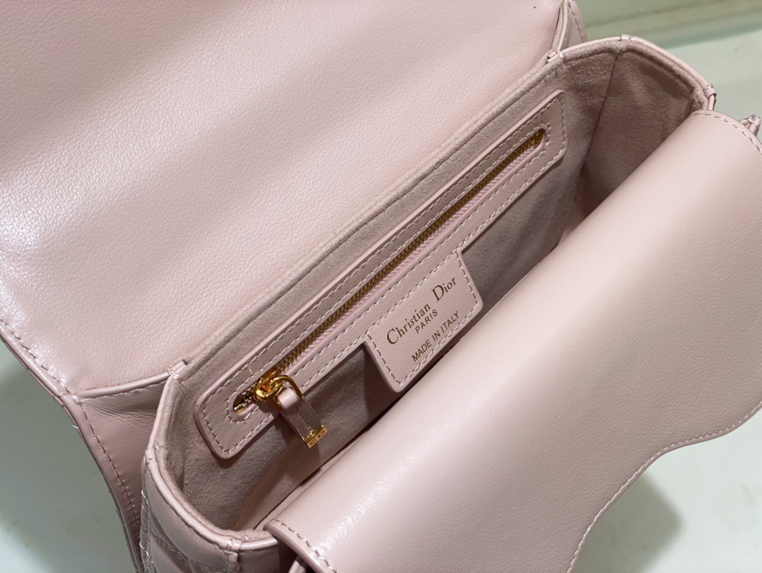 Bagsaaa Mini D10r Jolie Top Handle Bag Powder Pink Cannage Calfskin - 22 x 14 x 8 cm