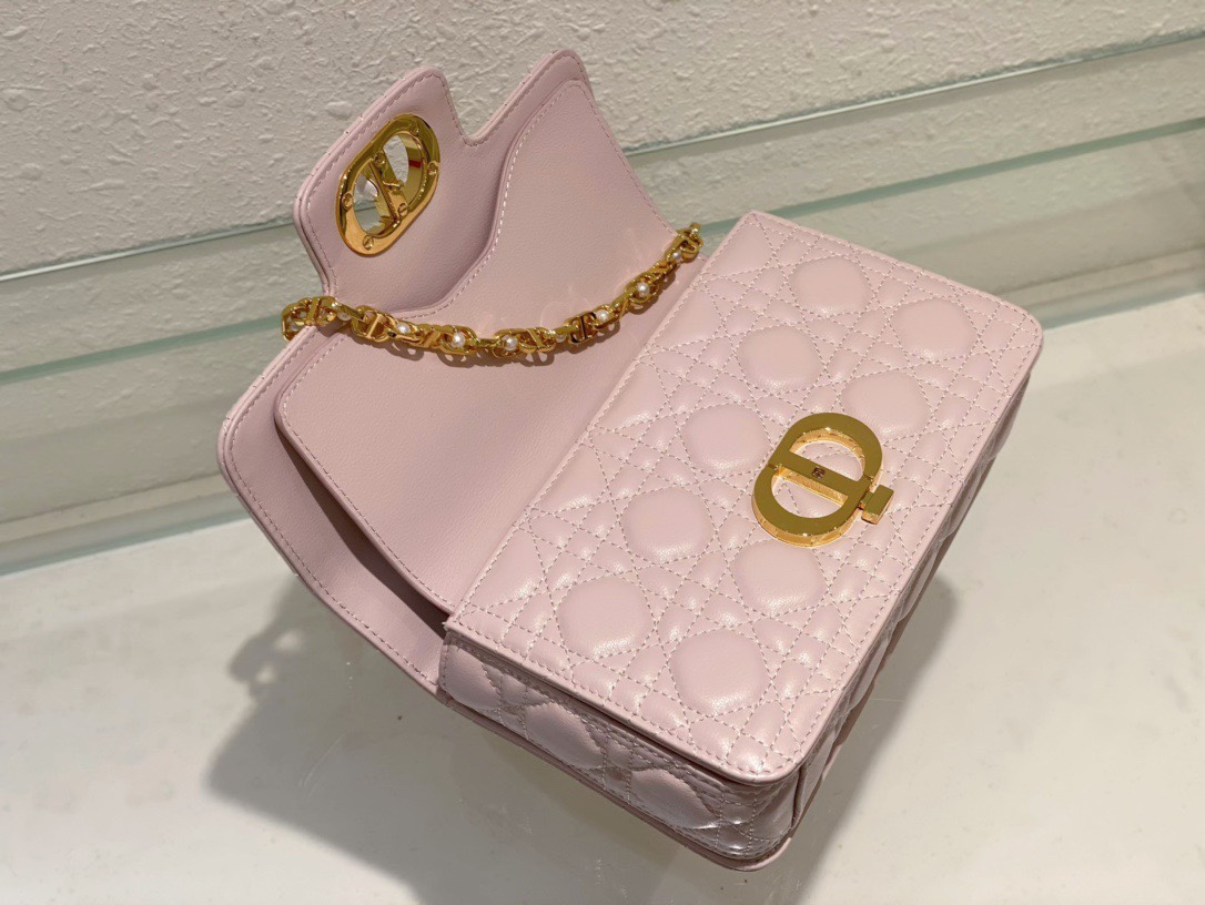 Bagsaaa Mini D10r Jolie Top Handle Bag Powder Pink Cannage Calfskin - 22 x 14 x 8 cm