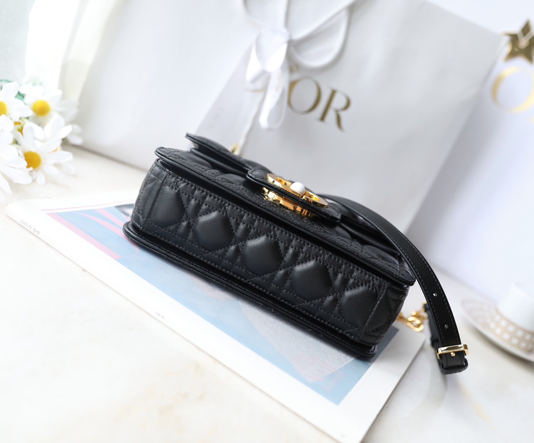 Bagsaaa Small D10r Jolie Top Handle Bag Black Cannage Calfskin - 22 x 14 x 8 cm