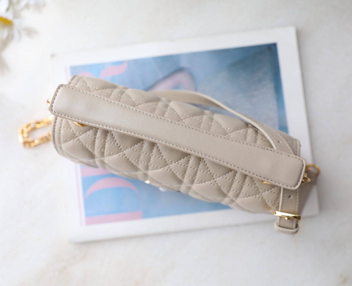Bagsaaa Small D10r Jolie Top Handle Bag Beige Cannage Calfskin - 22 x 14 x 8 cm