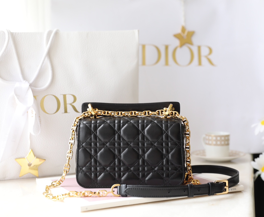 Bagsaaa Mini D10r Jolie Top Handle Bag Black Cannage Calfskin - 19 x 12 x 6 cm