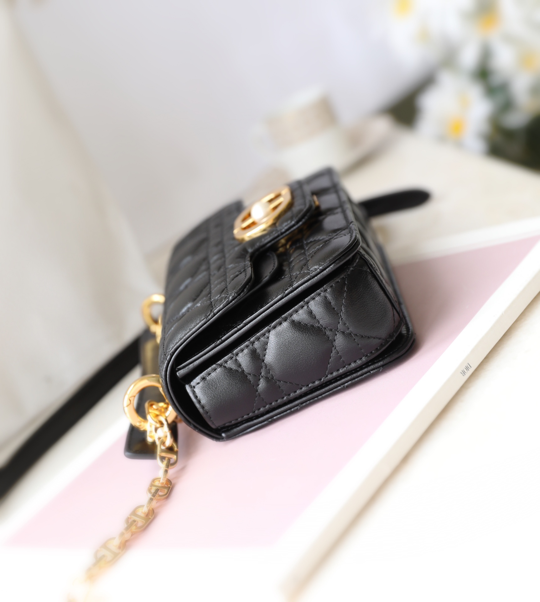 Bagsaaa Mini D10r Jolie Top Handle Bag Black Cannage Calfskin - 19 x 12 x 6 cm