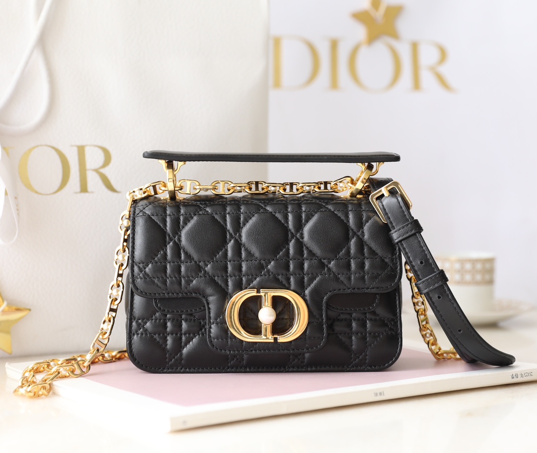 Bagsaaa Mini D10r Jolie Top Handle Bag Black Cannage Calfskin - 19 x 12 x 6 cm