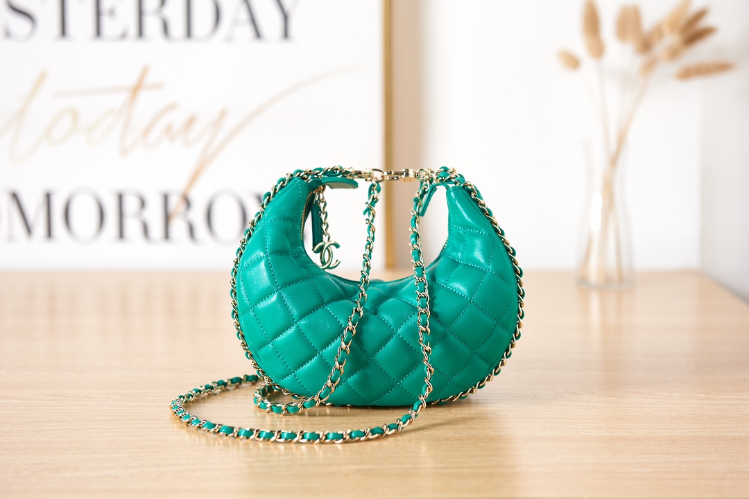 Bagsaaa Ch**el Small Hobo Bag AS3917 Green - 15×20×6 cm