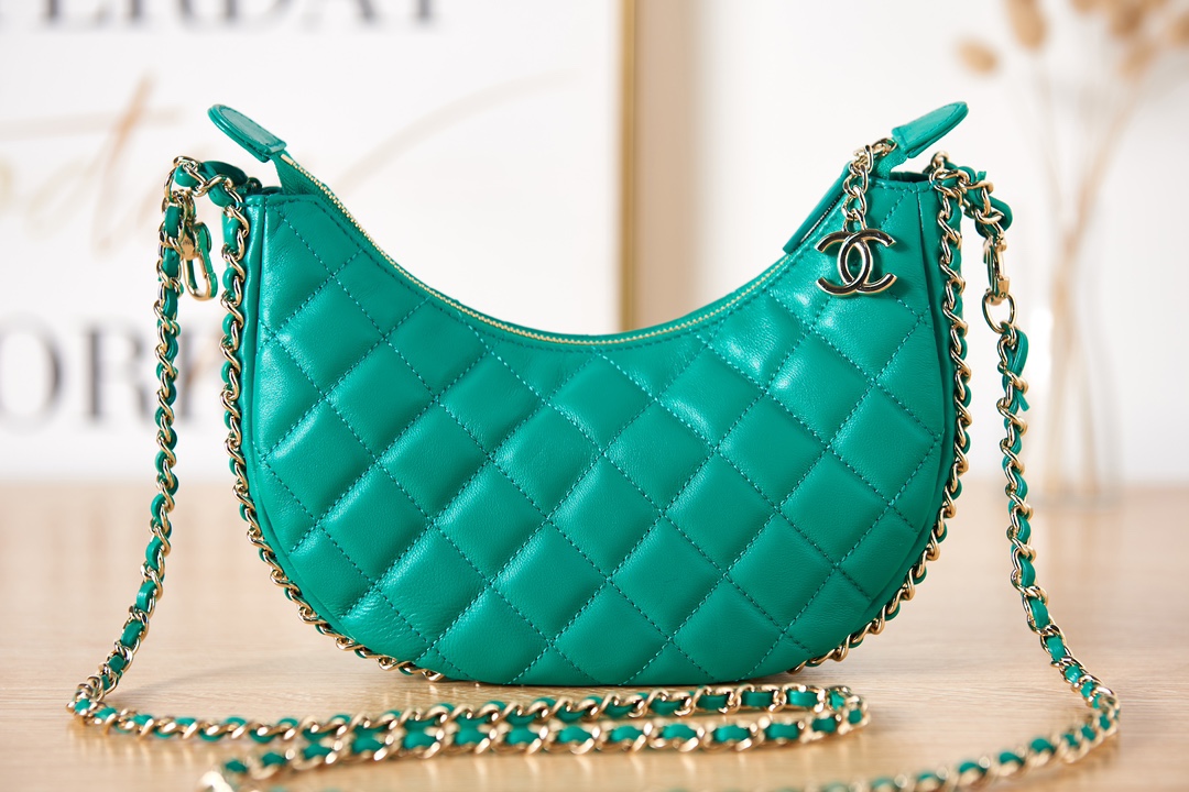 Bagsaaa Ch**el Small Hobo Bag AS3917 Green - 15×20×6 cm