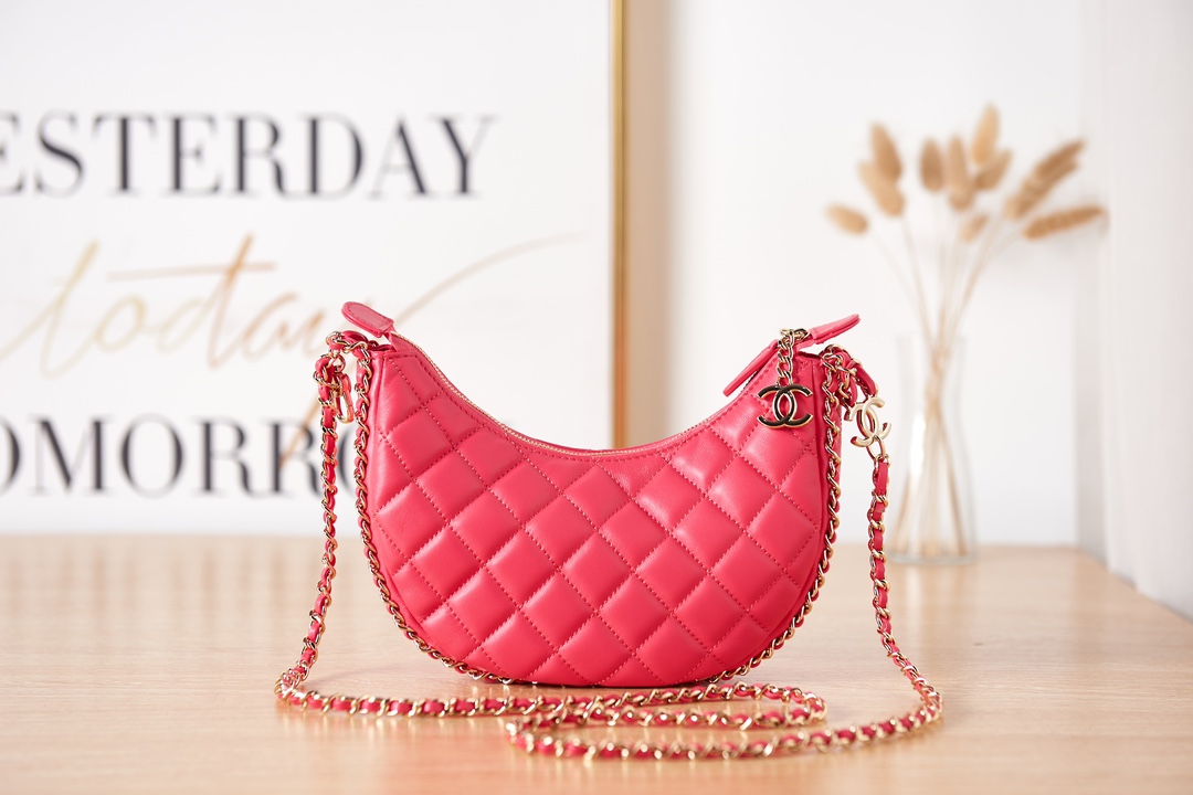 Bagsaaa Ch**el Small Hobo Bag AS3917 Pink - 15×20×6 cm