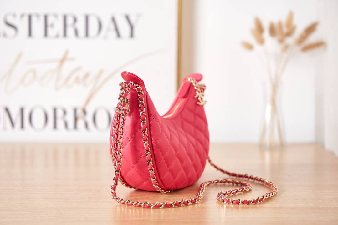 Bagsaaa Ch**el Small Hobo Bag AS3917 Pink - 15×20×6 cm