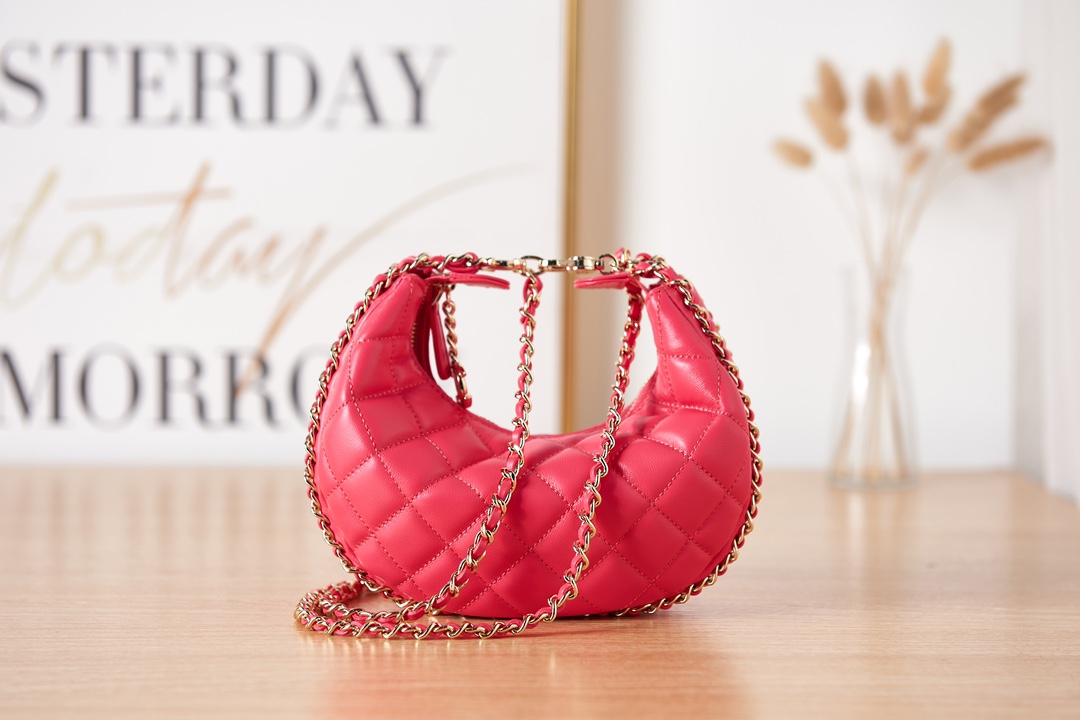 Bagsaaa Ch**el Small Hobo Bag AS3917 Pink - 15×20×6 cm