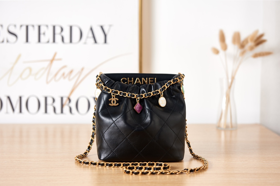 Bagsaaa Ch**el Small Bucket Bag AS3793 Black - 17×16×7 cm