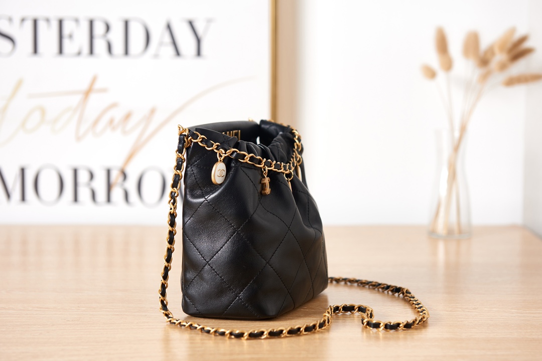 Bagsaaa Ch**el Small Bucket Bag AS3793 Black - 17×16×7 cm