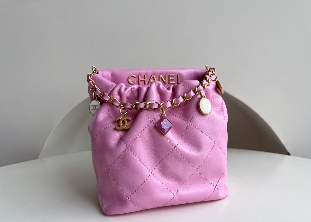 Bagsaaa Ch**el Small Bucket Bag AS3793 Light Pink - 17×16×7 cm