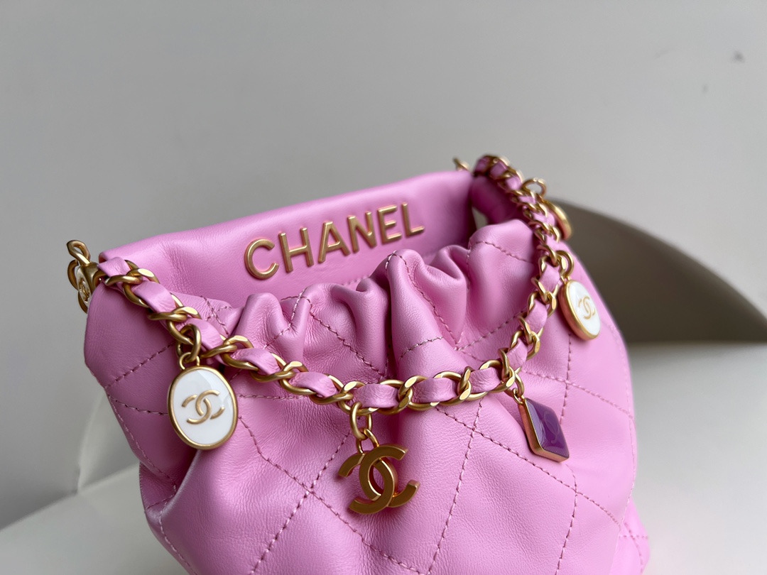 Bagsaaa Ch**el Small Bucket Bag AS3793 Light Pink - 17×16×7 cm