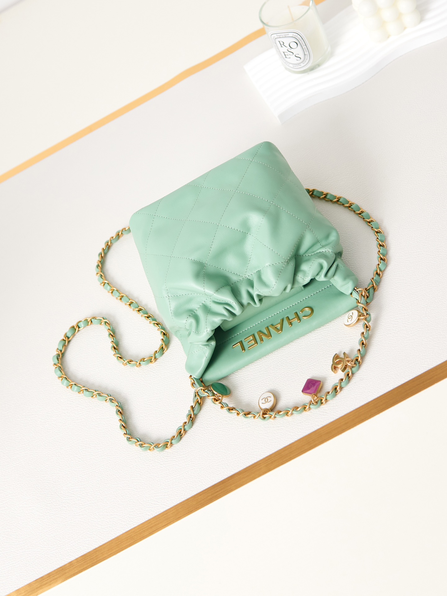 Bagsaaa Ch**el Small Bucket Bag AS3793 Light Green - 17×16×7 cm