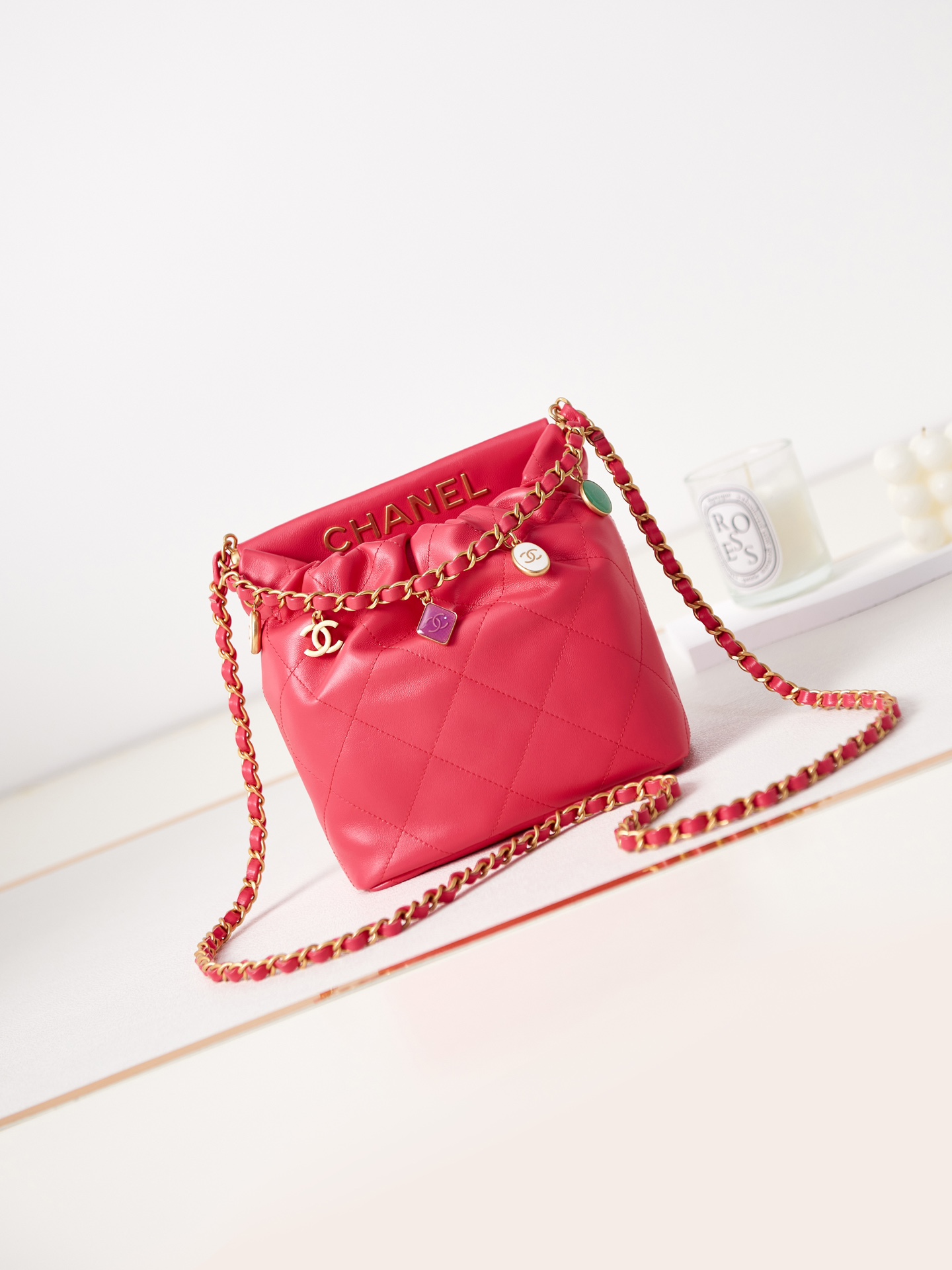 Bagsaaa Ch**el Small Bucket Bag AS3793 Pink - 17×16×7 cm