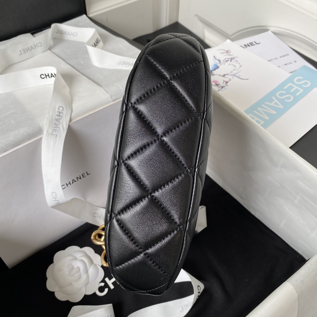 Bagsaaa Ch**el Hobo Handbag Black AS4220 - 19 × 24 × 5 cm