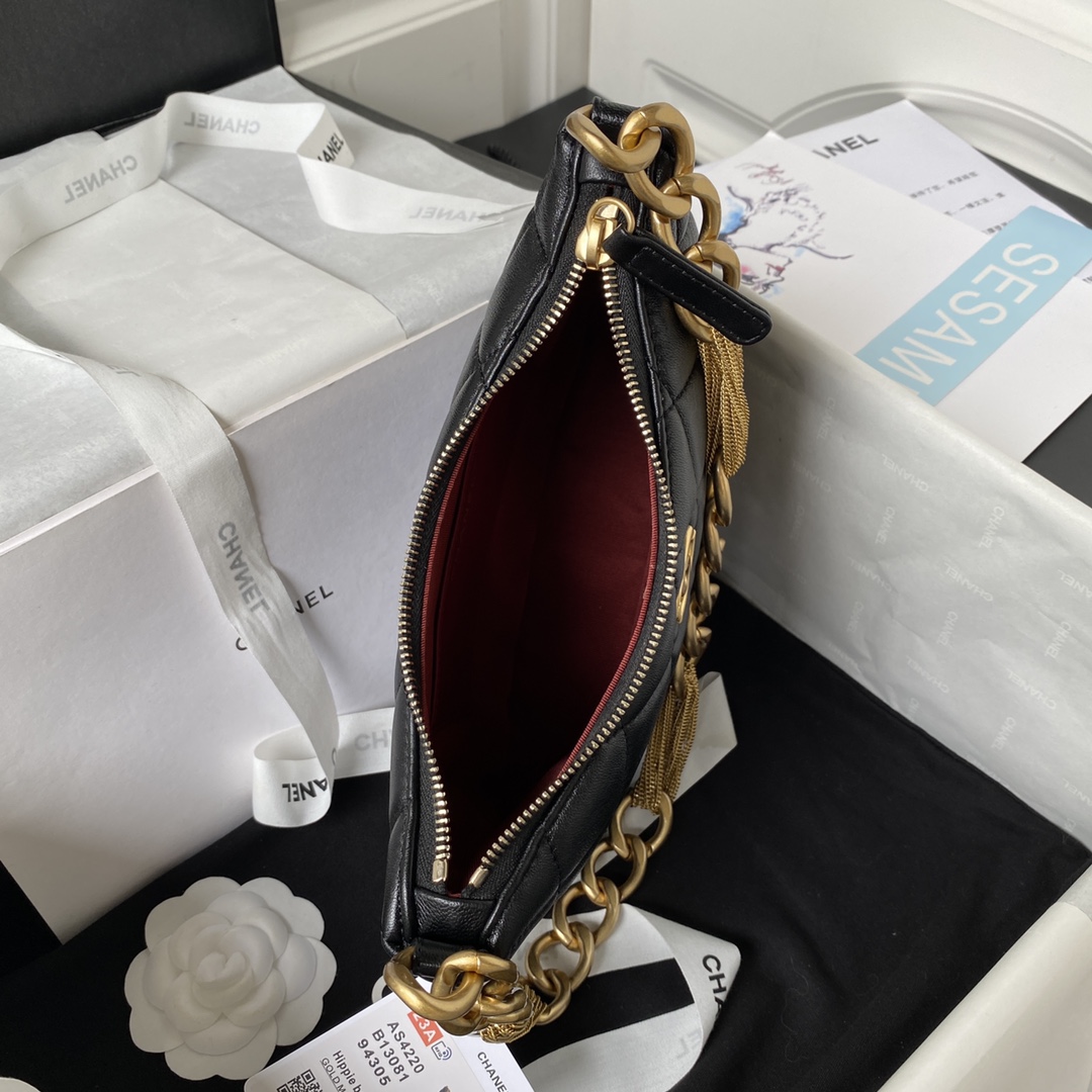 Bagsaaa Ch**el Hobo Handbag Black AS4220 - 19 × 24 × 5 cm