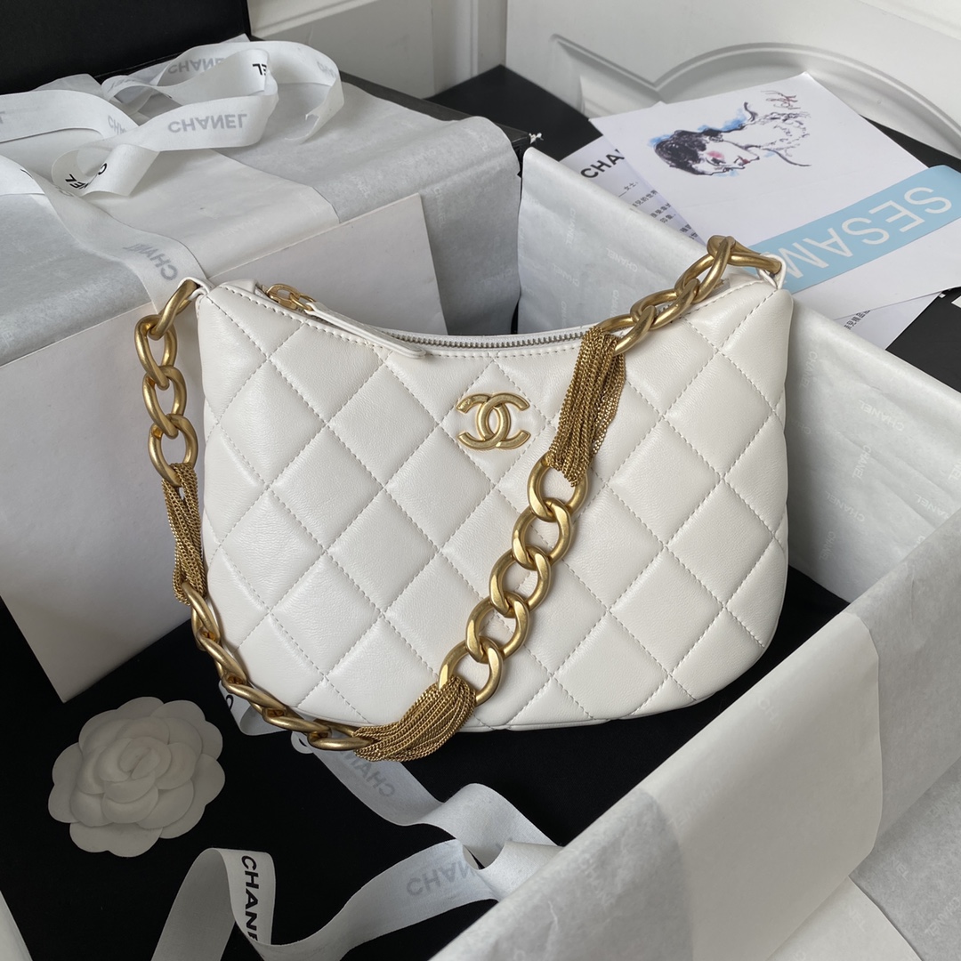 Bagsaaa Ch**el Hobo Handbag White AS4220 - 19 × 24 × 5 cm