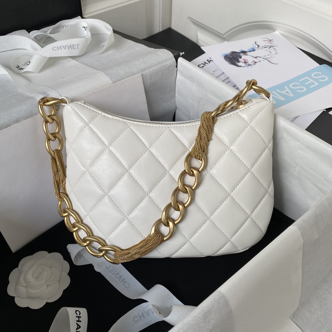 Bagsaaa Ch**el Hobo Handbag White AS4220 - 19 × 24 × 5 cm
