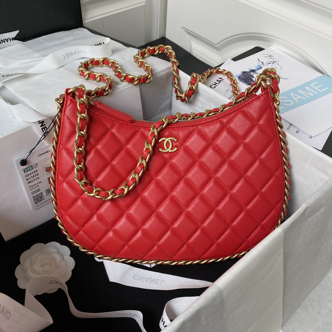Bagsaaa Ch**el Large Hobo Bag AS4287 Red - 17.5 × 28.5 × 2 cm
