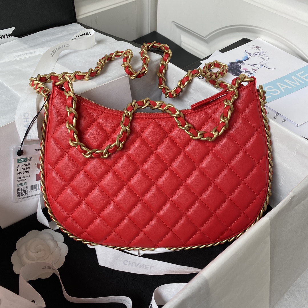 Bagsaaa Ch**el Large Hobo Bag AS4287 Red - 17.5 × 28.5 × 2 cm