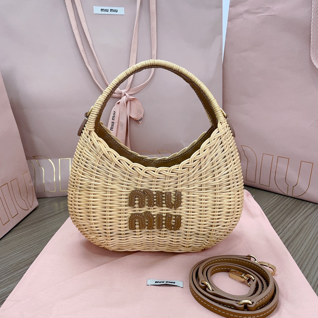 Bagsaaa M1um1u Wander Wicker Hobo Bag Size 20x17x6 cm