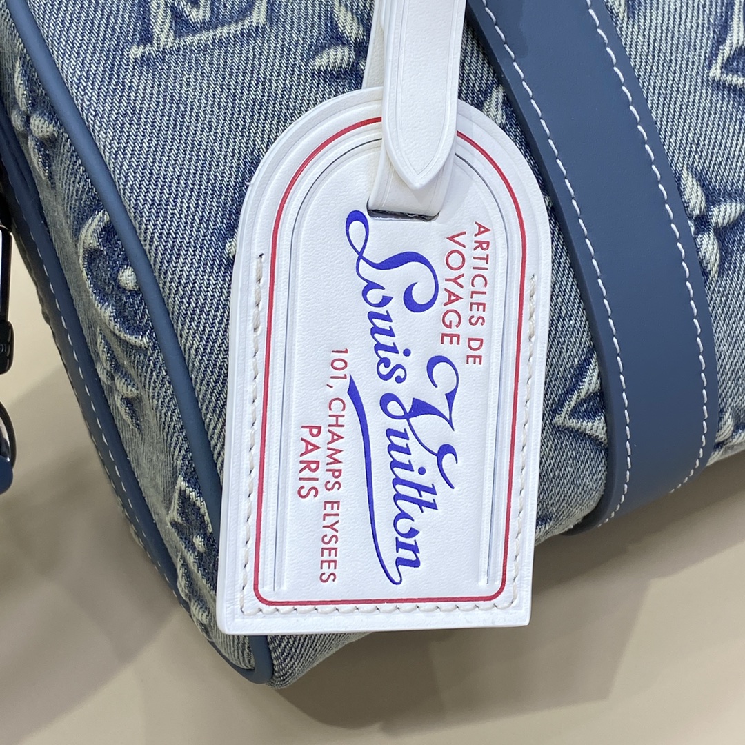 Bagsaaa LV Keepall Bandoulière 25 Monogram Washed Denim Canvas M22762 - 25 x 15 x 11 cm
