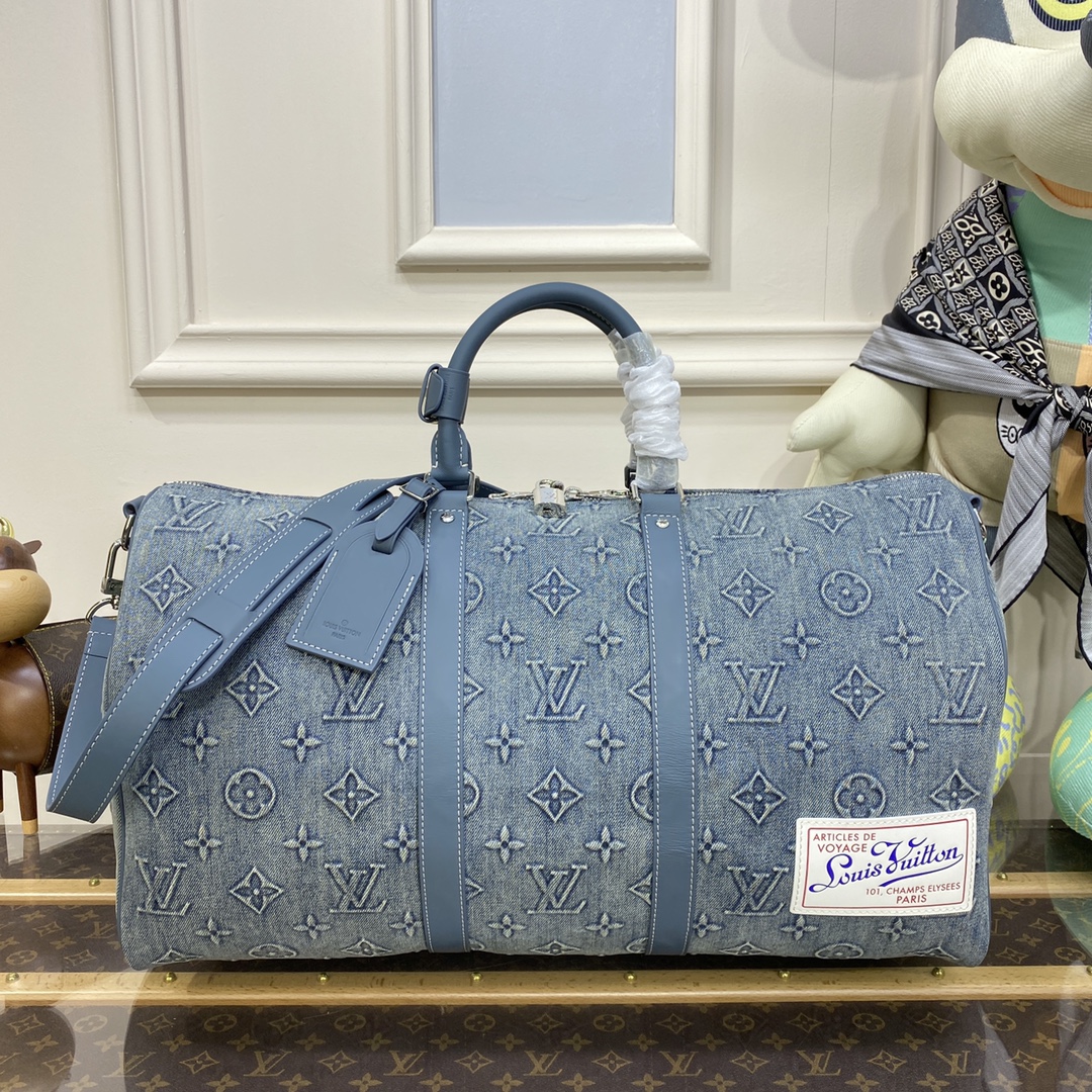 Bagsaaa L0vis Vvtt0n M22532 Keepall Bandoulière 50 Monogram Washed Denim - 50 x 29 x 23 cm