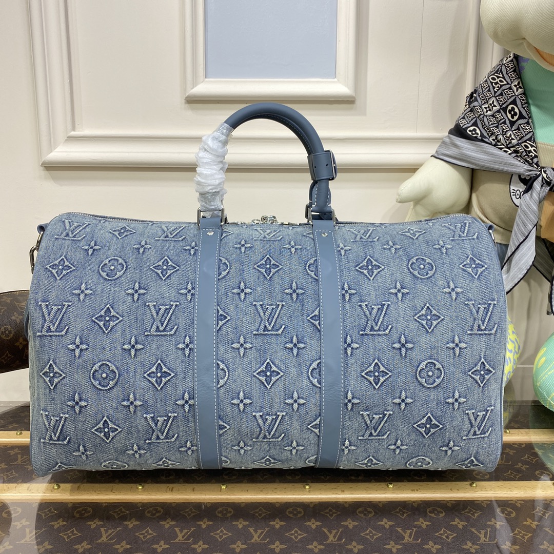 Bagsaaa L0vis Vvtt0n M22532 Keepall Bandoulière 50 Monogram Washed Denim - 50 x 29 x 23 cm