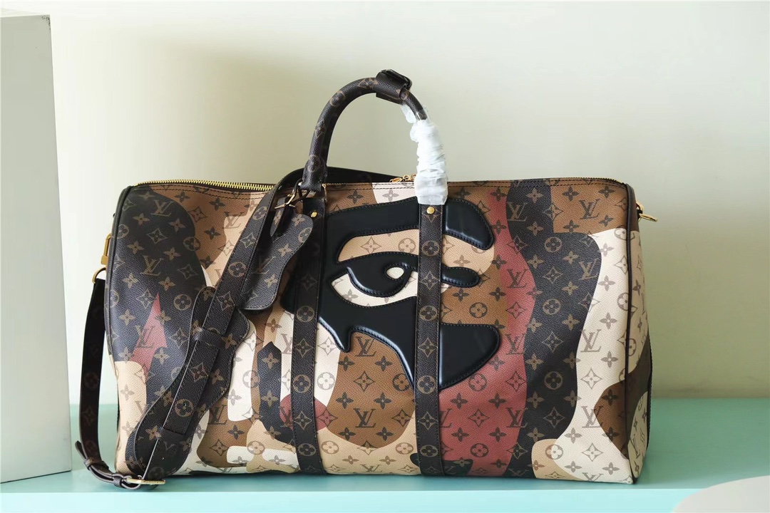 Bagsaaa L0vis Vvtt0n M46677 Keepall Bandoulière 55 Monogram Coated Canvas Brown - 55 x 31 x 26 cm