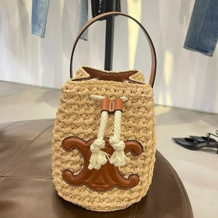 Bagsaaa Ce1i*e Teen Drawstring In Raffia And Calfskin